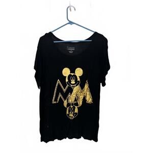 Freeze Black Rayon T-Shirt with Gold Mickey Mouse Print, Size 2X